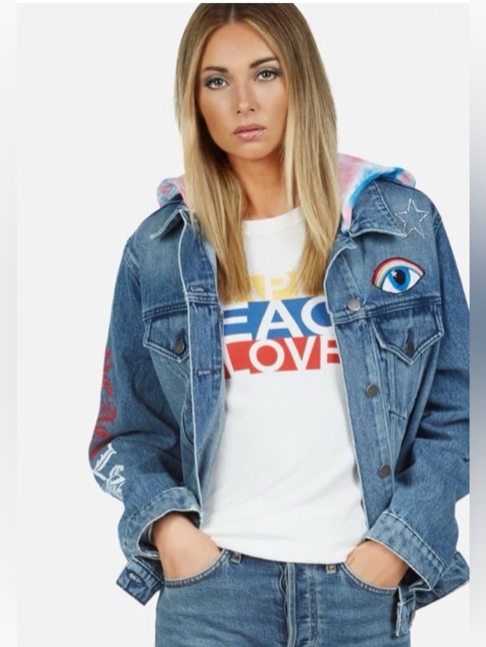 Lauren Moshi Jacket Stevie Hooded Bone Elements Denim Trucker
